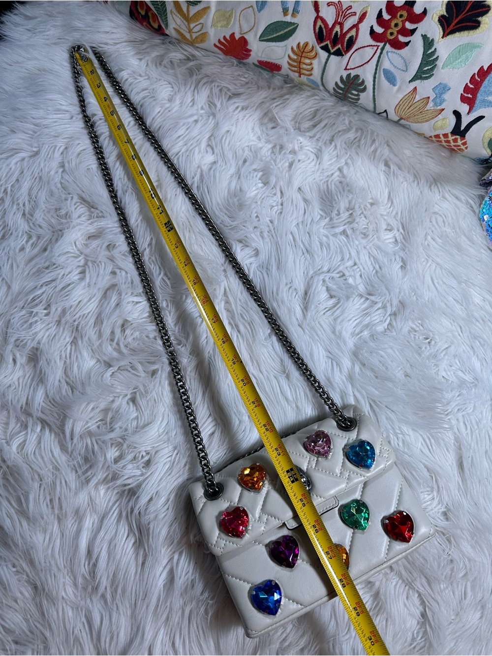 Kurt Geiger • Kensington Bone & Rainbow Hearts Love Crossbody Leather Bag - Picture 10 of 17